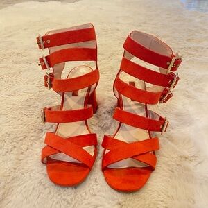 Topshop Vibrant Orange Suede Multi-Strap Heels